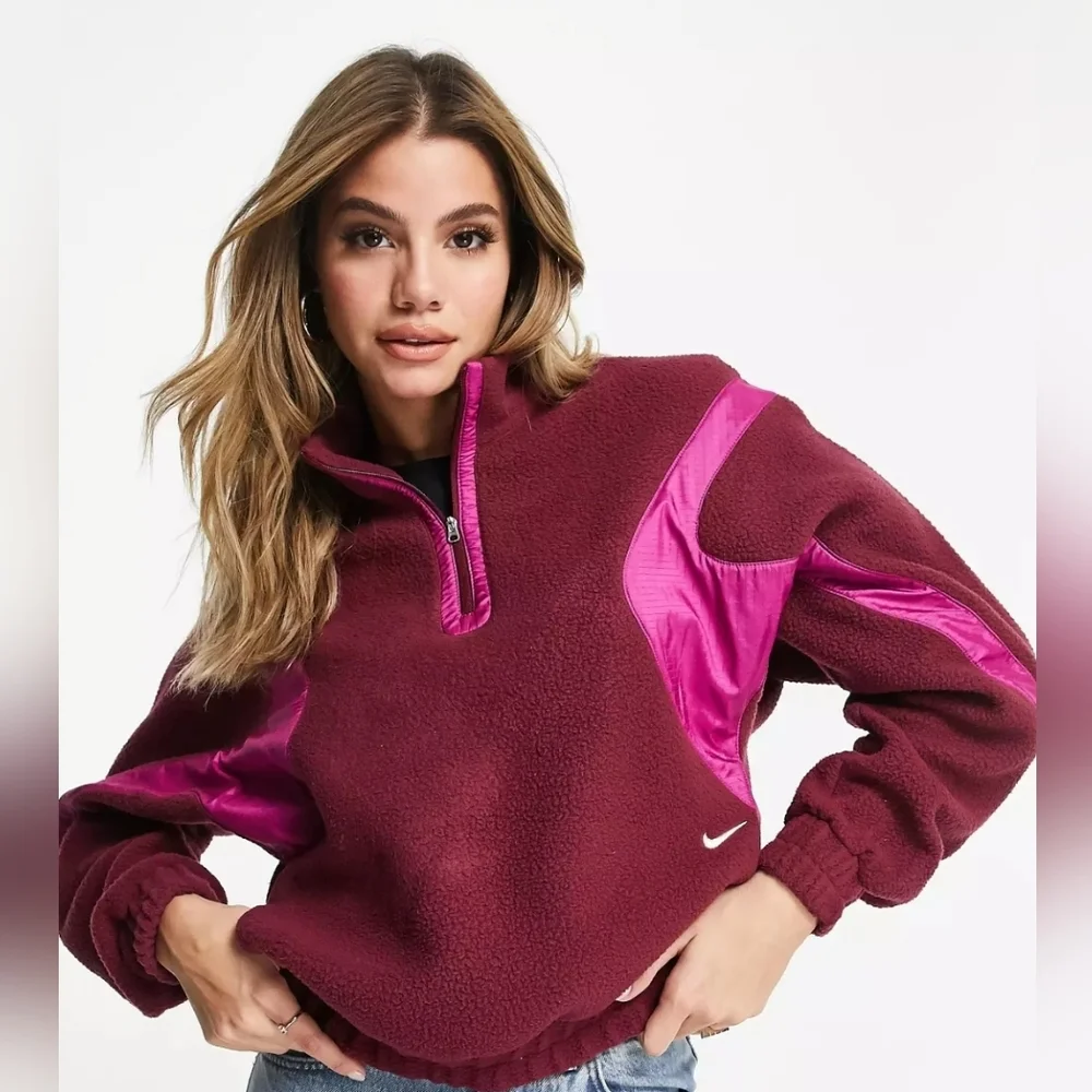 NWT Nike Archive Pack Quater Zip Fleece in Burgandy  Size Small - Picture 2 of 10